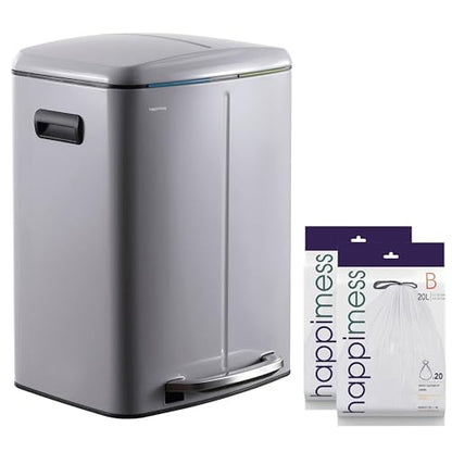 happimess HPM1005I Marco Rectangular 10.6-Gallon Double Bucket Trash Can with Soft-Close Lid, Fog Gray, Fingerprint Resistant, Modern, Minimalistic for Home, Kitchen, Office, Bedroom, Bathroom - color: Fog Gray