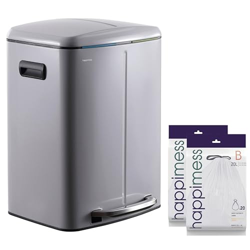 happimess HPM1005I Marco Rectangular 10.6-Gallon Double Bucket Trash Can with Soft-Close Lid, Fog Gray, Fingerprint Resistant, Modern, Minimalistic for Home, Kitchen, Office, Bedroom, Bathroom - color: Fog Gray