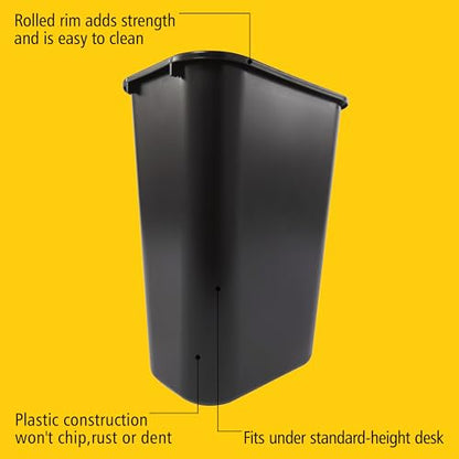 Rubbermaid Commercial Wastebasket Trash Container, 41QT/10.25 GAL, Plastic, Black, Stackable Trash Can for Bedroom/Bathroom/Office, Fits Under Desk/Sink/Cabinet - color: Black, size: 10.25 Gallons