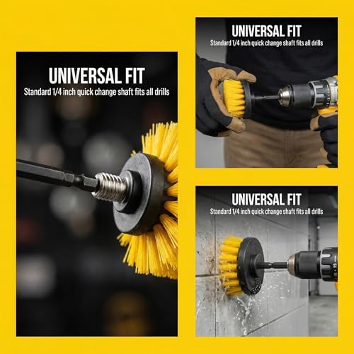Drill Brush Attachment Set, 5 Pack Power Scrubber Cleaning Brush Kit with Extension Rod for Bathroom, Tub, Tile, Grout, Kitchen, Floor and Wheel Rims (Yellow) - color: Yellow