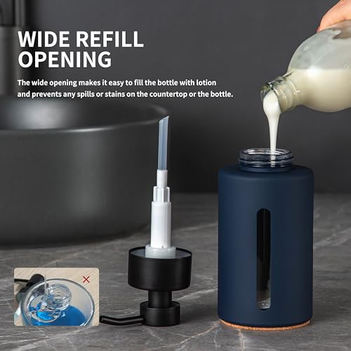 Enra Thick Glass Foaming Soap Dispenser with Clear Window,12oz Blue Bathroom Soap Dispenser with Stainless Steel Pump, Modern Boho Refillable Pump Bottle for Bathroom Kitchen (Foam-Blue) - color: Blue Foam Dispenser