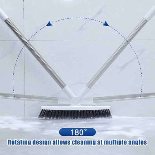 Maxdot 3 Pack 2 in 1 Floor Brush Scrubber with Long Handle Grout Brush 35'' Stiff Bristle Cleaning Scrub Brush with Squeegee, 120° Rotating Tile Brush for Cleaning Bathroom