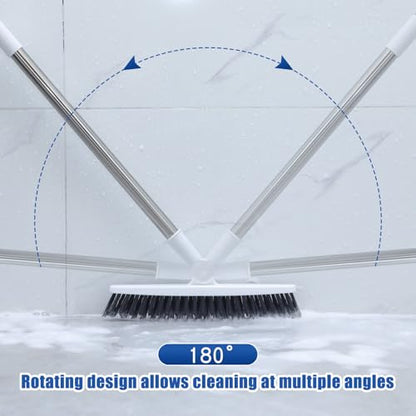 Maxdot 3 Pack 2 in 1 Floor Brush Scrubber with Long Handle Grout Brush 35'' Stiff Bristle Cleaning Scrub Brush with Squeegee, 120° Rotating Tile Brush for Cleaning Bathroom