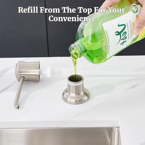 Soap Dispenser for Kitchen Sink Brushed Nickel, Built-in and Refill-from-Top Design with Liquid Hand & Dish Soap Bottle - color: Brushed Nickel, size: with Bottle
