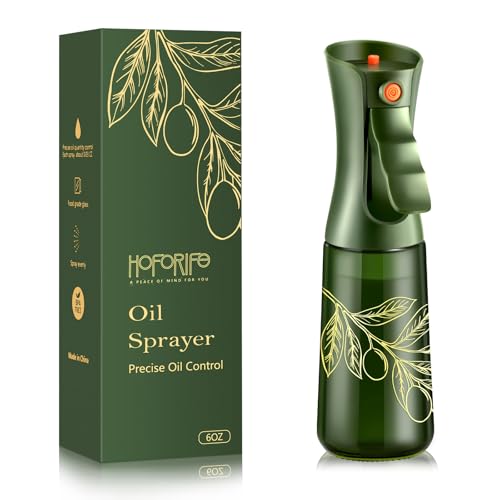 Glass Olive Oil Sprayer for Cooking 7.5 oz (Olive Green & Gold) | Oil Mister, Kitchen Refillable Continuous Oil Spray Bottle for Air Fryer, Portion Control, Leak Proof - color: Olive Green & Gold, size: 7.5 Ounces