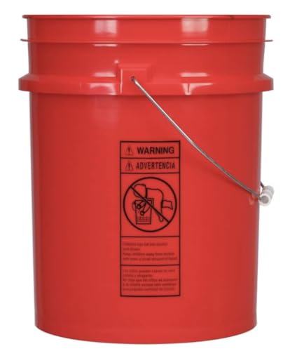 House Naturals 5 Gallon Premium HPDE Plastic Bucket - Made in USA Food Grade Storage Container, BPA Free All Purpose Pail (1, Red) - color: Red