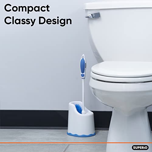 Superio Toilet Brush and Holder,Toilet Bowl Cleaning System with Scrubbing Wand, Under Rim Lip Brush and Storage Caddy for Bathroom, White and Blue - color: Blue
