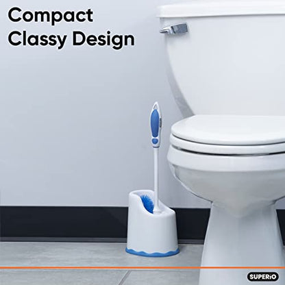 Superio Toilet Brush and Holder,Toilet Bowl Cleaning System with Scrubbing Wand, Under Rim Lip Brush and Storage Caddy for Bathroom, White and Blue - color: Blue