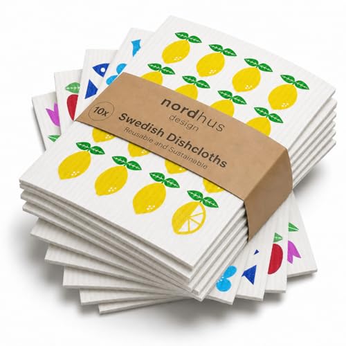 Nordhus Design Swedish Dishcloths (10 Pack) – Reusable Swedish Dish Cloths for Kitchen, Eco Friendly Cellulose Sponge Cloth, Ultra Absorbent, Odor Free, Replaces Paper Towels, Washable & Compostable - color: 1. Nordic Classic