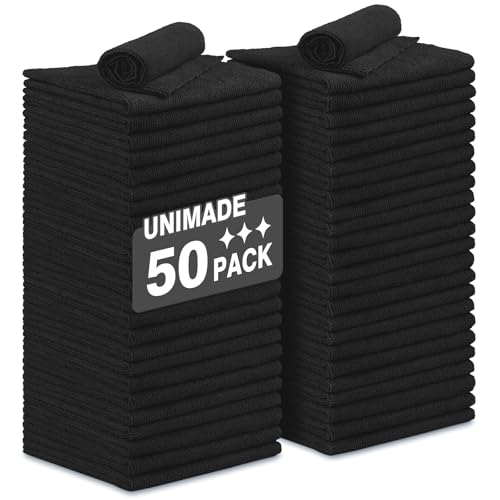 UNIMADE Microfiber Cleaning Cloth, 50 Pack Microfiber Towels for Cars Reusable Shop Rags Bulk Lint Free Cleaning Towels for Car Kitchen Automotive Bar Mechanic Restaurant Garage, 11.5"x 11.5", Black - color: Black, size: 50PK