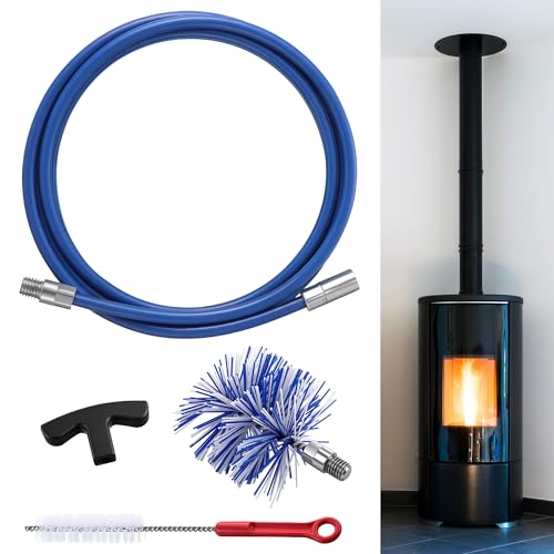 Dreyoo Pellet Stove Cleaning Brush Kit, 10 FT Flexible Steel Rod with 4" Brush Head, T Handle, Multi Purpose Flue Detail Cleaner, Nylon Stove Flue Pipe Kit for Pellet Furnace Exhaust Pipes - size: 10FT with 4" Brush Head