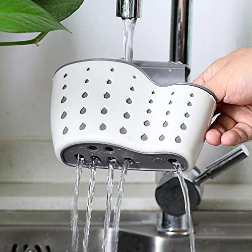 Kitchen Sink Caddy Sponge Holder Silicone Plastic Soap Holder Hanging Ajustable Strap Faucet Caddy with Drain Holes（2 Pack) - color: As Pictured-2 Pack