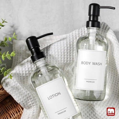 GMISUN Glass Soap Dispenser with Pump, 2 Pack Clear Bathroom Hand Soap Dispenser with Stainless Steel Pump, 17 Fl Oz Refillable Kitchen Hand and Dish Soap Dispensers Set, Modern Liquid Pump Bottles - color: Clear Bottle + Black Pump