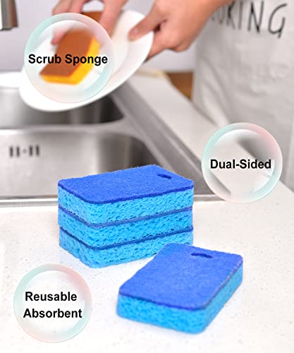 METUUTER 12-Count Scrub Sponges Kitchen Sponge Heavy Duty, Cellulose Sponges with Scouring Pads Dual-Sided for Kitchen and Household Use (Square-Blue) - color: Square-blue
