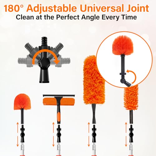26FT High Reach Duster with Extension Pole 5-20FT, 4-in-1 Cleaning Kit with Universal Swivel Joint | High Ceiling Fan Cleaner, Cobweb Duster & Window Squeegee for Safe High-Reach Cleaning - size: 20FT Pole