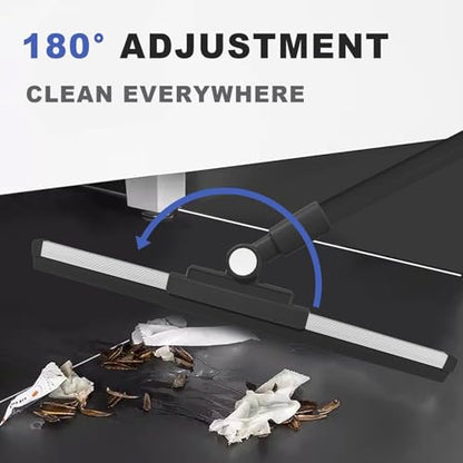 Floor Squeegee - 52 Inch Adjustable Long Handle 14.2 Inch Rubber Blade 180° Rotatable Head Heavy Duty Squeegee Broom for Floor Window Bathroom Tile Garage Concrete Shower Patio (Black) - color: Black