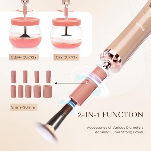 RICRIS Electric Makeup Brush Cleaner and Dryer Machine - Super Fast Clean and Dry Make Up Brushes - Automatic Cosmetic Brush Spinner Washer Tools - color: Gold-Peach