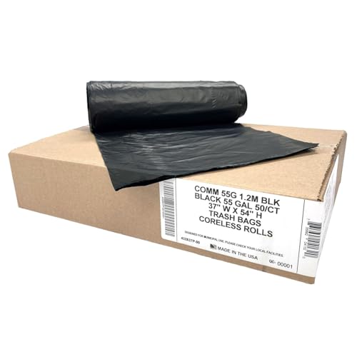 Ultrasac Heavy Duty 55 Gallon Black Trash Bags - (Value 200 Pack) - 1.5 MIL equivalent Industrial Strength Plastic 37" x 54" for 50-55 Gal Cans -Fits Toter, Rubbermaid Brute, Carlislie Bronco etc. - color: Black, style: 50-55 Gal, 1.5 Mil Equiv, 200 Count