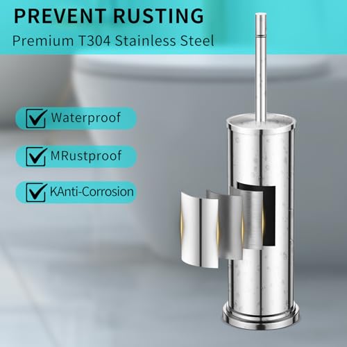 Chrome Toilet Brush and Holder Set,304 Stainless Steel Toilet Brush for Bathroom with Long Handle, Heavy Duty Toilet Bowl Brush,Removable Inner Bowl and Splash Protection,Deep Cleaning - color: Chrome