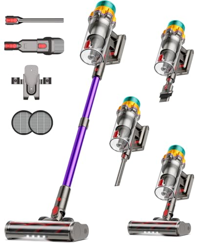 Cordless Vacuum Cleaner, 55KPA 70Mins XL Dust Cup Vacuum Cleaners for Home, Stick Vacuum with Anti-Tangle Brush,LED Display,Self-Standing, Vacuum Cordless for Hardwood Floor, Carpet, Pet Hair