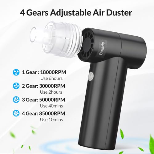 Bestrip Compressed Air Duster, 85000RPM Handheld Electric Air Duster, 4 Gears Adjustable Jet Dry Blower for Car Computer Keyboard Cleaning (Black)