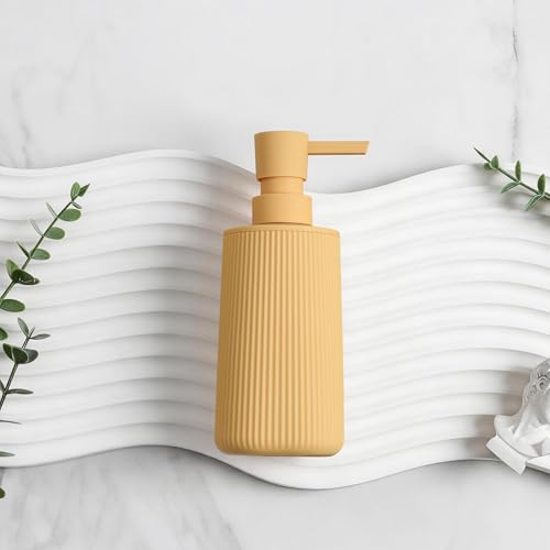 Small Soap Dispenser for Bathroom and Kitchen, Modern Farmhouse Striped Style Plastic Hand Soap Dish Soap Dispenser with Pump Matte Yellow - color: Yellow