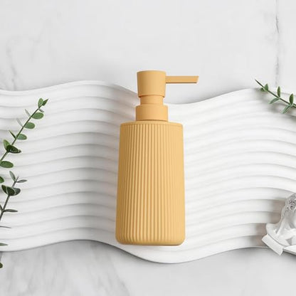Small Soap Dispenser for Bathroom and Kitchen, Modern Farmhouse Striped Style Plastic Hand Soap Dish Soap Dispenser with Pump Matte Yellow - color: Yellow