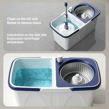 Spin Mop and Bucket Set - 360 Degree Microfiber Mop with Hands Free Wringer System, Multi Surface Floor Cleaning Mop for Hardwood, Tile, and Vinyl Floors - color: White