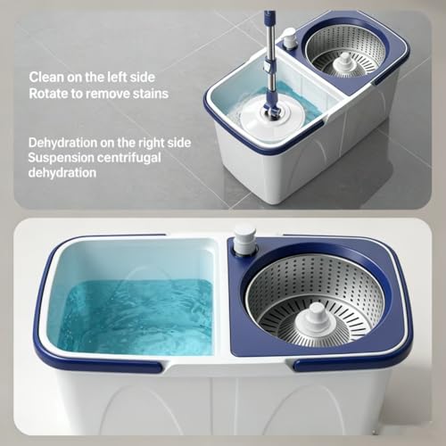 Spin Mop and Bucket Set - 360 Degree Microfiber Mop with Hands Free Wringer System, Multi Surface Floor Cleaning Mop for Hardwood, Tile, and Vinyl Floors - color: White