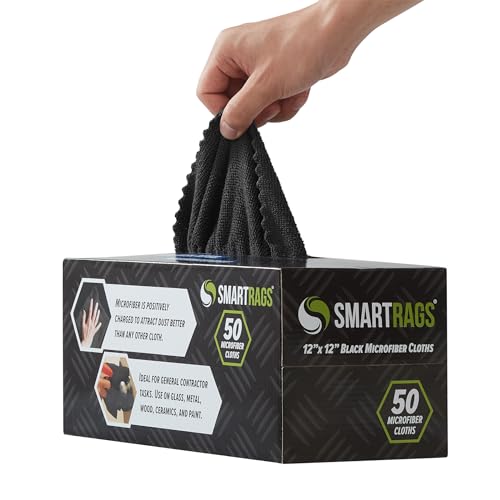 Arkwright Smart Rags Microfiber Cleaning Cloths, Pack of 50 in a Box, Lint Free 180 GSM Reusable Towels for Auto, Office and Household Cleaning, 12 x 12 in, Black - color: Black, size: 12 x 12 in