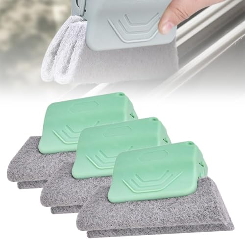 3 Pcs Magic Window Track Cleaner, Window Groove Cleaning Brush Tools Set, Sliding Door Tracks, Tile Grout Lines, Multipurpose Cleaning Brush for Window Grooves Shutter Slats, Car AC Vents (Green) - color: Green