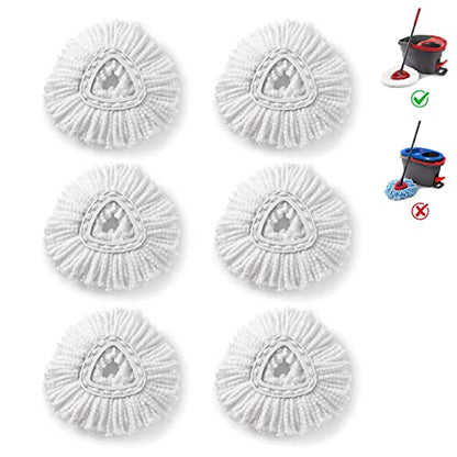 Mop Heads Replacements for O-Ceda Easy Wrin Spin System, Microfiber Refills, Easy Cleaning Mop Head Replacement White 6 Pack