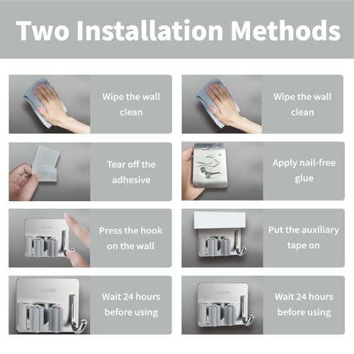 5 Pack Mop and Broom Holder Wall Mount, Silver Stainless Steel Mop and Broom Hanger with Hooks, Mop Broom Organizer for Closet Laundry Garage Garden Tool Organizer (Silver) - color: Silver