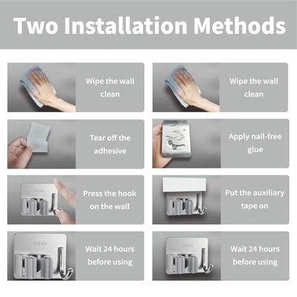 5 Pack Mop and Broom Holder Wall Mount, Silver Stainless Steel Mop and Broom Hanger with Hooks, Mop Broom Organizer for Closet Laundry Garage Garden Tool Organizer (Silver) - color: Silver