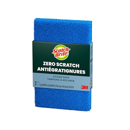 Scotch-Brite Zero Scratch Scouring Pad, Effective + Gentle Dish Scrubber for Household Cleaning, 2 Scrub Pads for Dishes, Nonstick Pots and Pans, Glass, Tubs, Showers, Reusable & Durable
