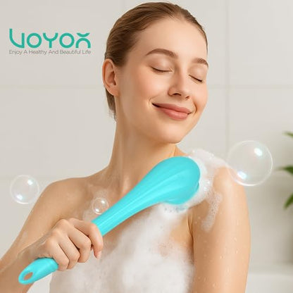 VOYOR Electric Body Brush Back Scrubber Silicone Body Scrubber Two-Way Rotating Brush Head for Deep Cleaning, Exfoliation, 4 Attachments Long Handle IPX6 Rechargeable Shower Brush BC300 (Blue) - color: Blue