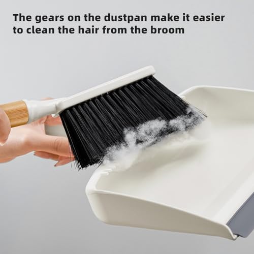 SUBEKYU Dustpan and Brush Set with Bamboo Handle, Hand Mini Broom and Dustpan Set, Small Broom and Dustpan Set for Kitchen/Desktops/Bedroom, White, 1 Set - color: White