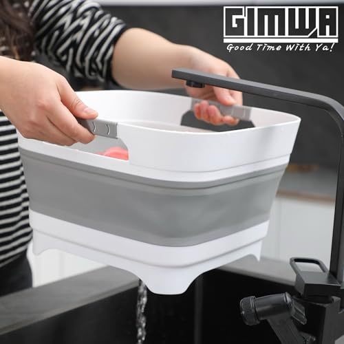 GIMWA 2.6 Gallon Collapsible Wash Basin - Large Capacity Portable Dish Tub with Drain Plug for Baby Bottles, RV Camping Kitchen, Space-Saving Foldable Sink (Gray) - color: Gray