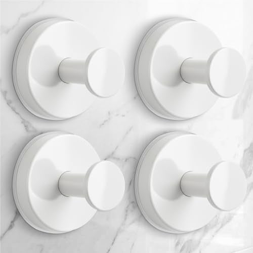 Large Suction Cup Hooks for Shower,Glass Window&Door,Mirror,Reusable Shower Hooks,No-Drill Removable Towel Hooks for Bathroom,4 Packs(Matte White) - color: White, size: 4 Pack