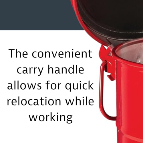 Justrite 21 Gallon Galvanized Steel Oily Waste Can, 23.5" x 18" Metal Oil Rag Safety Can with Quiet Foot Operated Self-Closing Lid for Oil Rag Disposal, Made in The USA, Red, 09708 - color: Red, size: 21 Gallon, style: Foot-Operated Quiet Lid