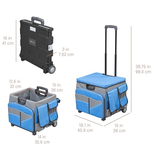 Mobile Folding Utility Cart with Canvas Storage Organizer Bag, Rolling Cart, Blue/Grey - color: Blue/Grey