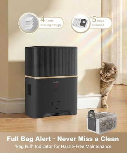 Touchless Vacuum Automatic Dustpan, Bagged Design with Replaceable Dust Bags, Up to 3-Month No Cleaning, 26,000Pa Powerful Suction, One-Touch Auto & Manual Mode for Pet Hair Kitchen & Salon - color: Black