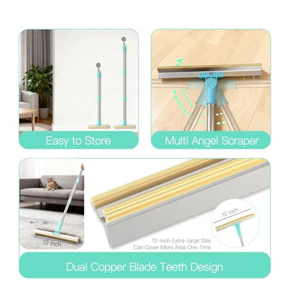Carpet Rake for Pet Hair Removal, 3 in 1 Reusable Dog Hair Remover Scraper with Adjustable Long Handle, Carpet Clean Brushes & Cat Fur Rakes Scraper Broom for Couch, Rugs, Mats and Cars - color: carpet rake with brush 3pcs