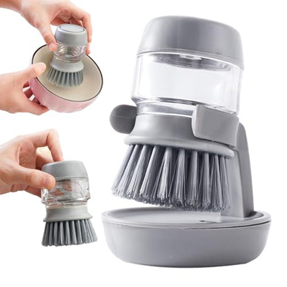 Dish Brush with Soap Dispenser, Dishwashing Kitchen Scrub Brushes Dish Scrubber with Holder Drip Tray, for Cleaning Pan, Pot, Sink (B-Gray) - color: B-gray