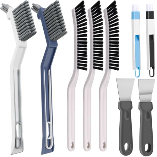 11PCS Crevice Cleaning Brush Set, Hard Bristle Gap Cleaning Tool, Deep Clean Brush for Kitchen Bathroom Sink Grout Corner Crevice & Tight Spaces - color: Blue and Black