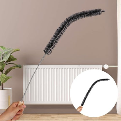 2pcs Bendable Radiator Brush, Include 1pcs Long Brush Head Radiator Dusters and 1pcs Long Handle Dryer Vent Lint Cleaners for Dryer Vents Refrigerator Coil Stair Rails Furniture