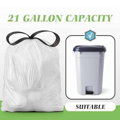 21 Gallon 120 Counts Strong Drawstring Trash Bags Garbage Bags by Teivio, Bathroom Trash Can Bin Liners, Plastic Bags for home office kitchen, White - style: 120-21Gallon-White