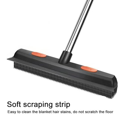Rubber Broom Carpet Rake, Long Handle Telescoping Pets Hair Removal Broom with Squeegee, Portable Remover Brush, Cleaning Tool