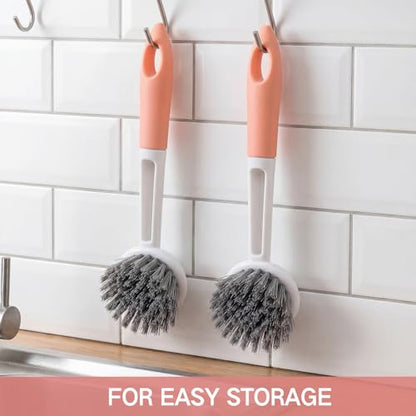 Patelai 12 Pack Kitchen Scrub Dish Brush with Long Handle Dish Scrubber with Stiff Bristles Scrub Brushes for Kitchen Dishes Washing Tools, Pots, Pans and Sink Cleaning (Orange) - color: Orange