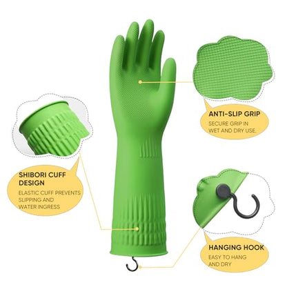 Rubber Gloves for Cleaning – 3 Pairs Reusable Gloves for Dishwashing, Kitchen and Household Tasks, 15-Inch Long (With Hook, Medium (Fits Small Hands)) - size: Medium (Fits Small Hands), style: With Hook